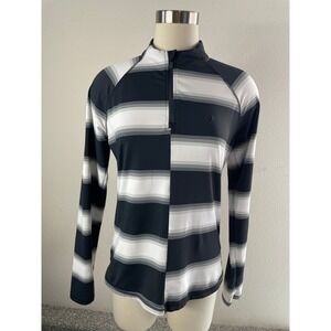 G/FORE Womens Medium Ombre Striped Quarter Zip Golf Pullover Black White Grey